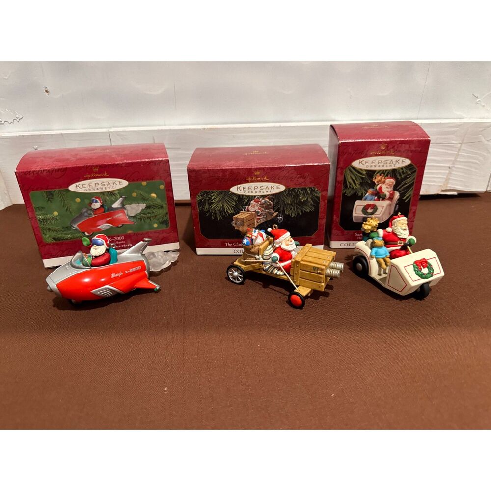 Lot of 3 Hallmark Keepsake Ornaments: Santa in Vehicles